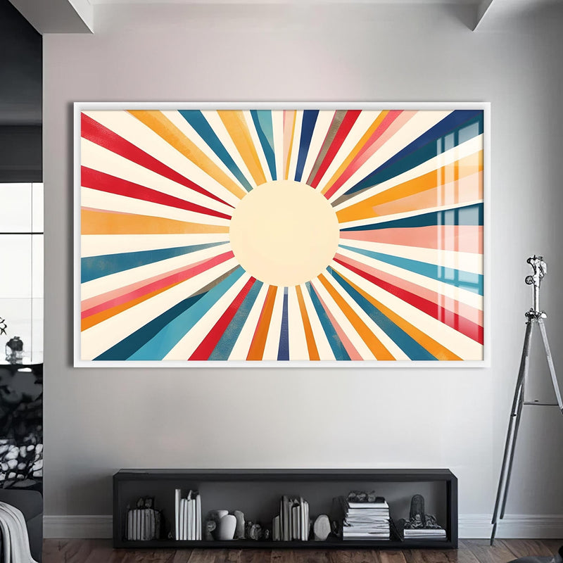 Artronauts Glass Print S | 72x46 cm | 28.3"x18.1" / White Soft Sunburst Pastel- Abstract Tempered Glass Wall Art
