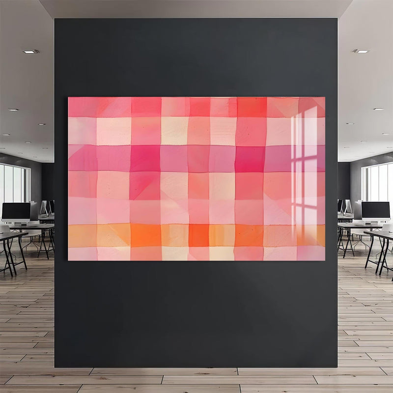 Artronauts Glass Print Pink Checked Abstract- Abstract Tempered Glass Wall Art