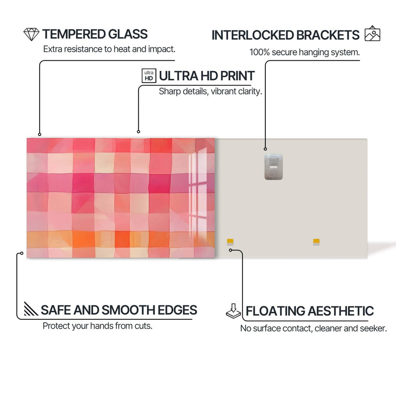 Artronauts Glass Print Pink Checked Abstract- Abstract Tempered Glass Wall Art