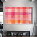 Artronauts Glass Print S | 72x46 cm | 28.3"x18.1" / Walnut Pink Checked Abstract- Abstract Tempered Glass Wall Art