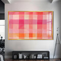 Artronauts Glass Print S | 72x46 cm | 28.3"x18.1" / Gold Pink Checked Abstract- Abstract Tempered Glass Wall Art
