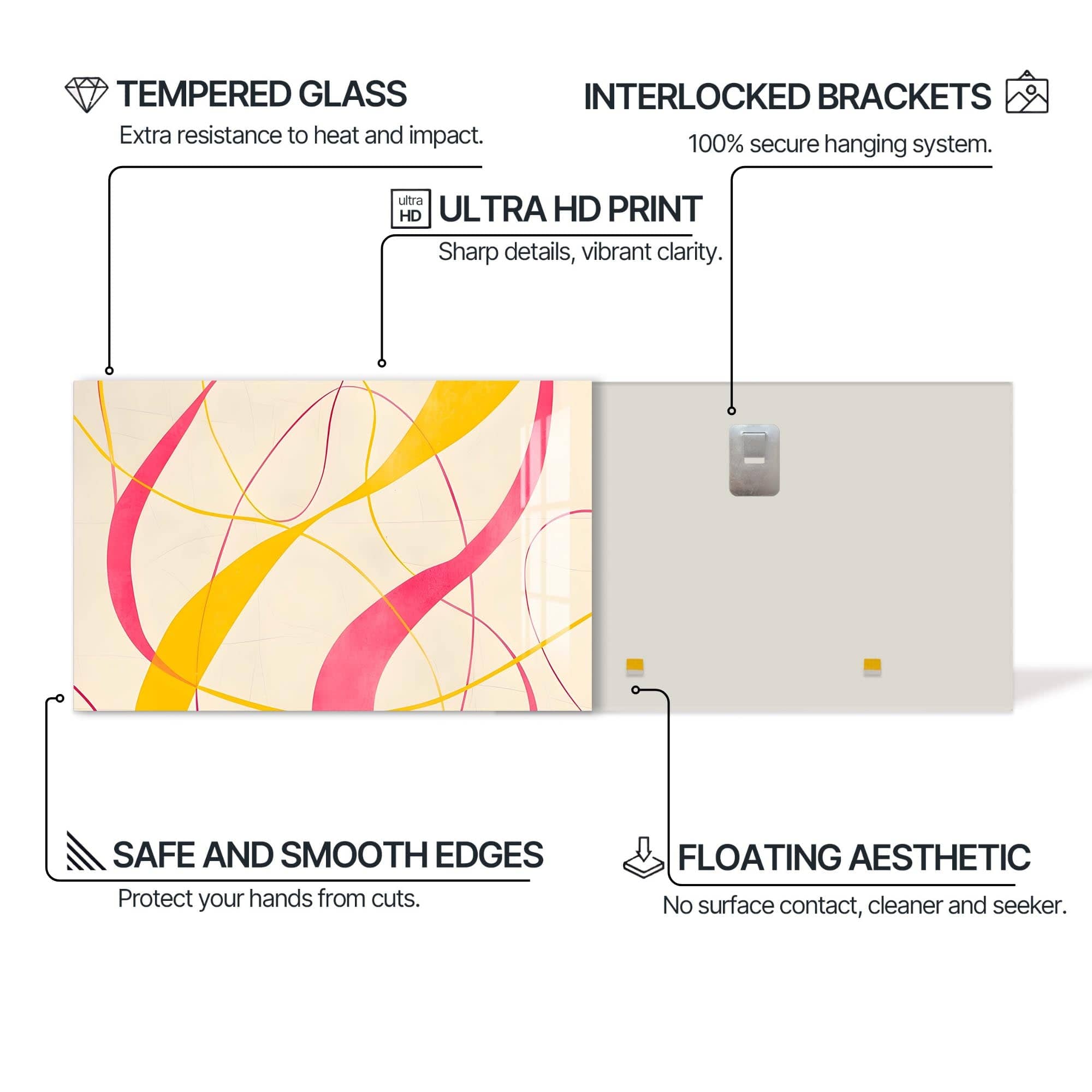 Artronauts Glass Print Yellow & Pink Flow Lines- Abstract Tempered Glass Wall Art