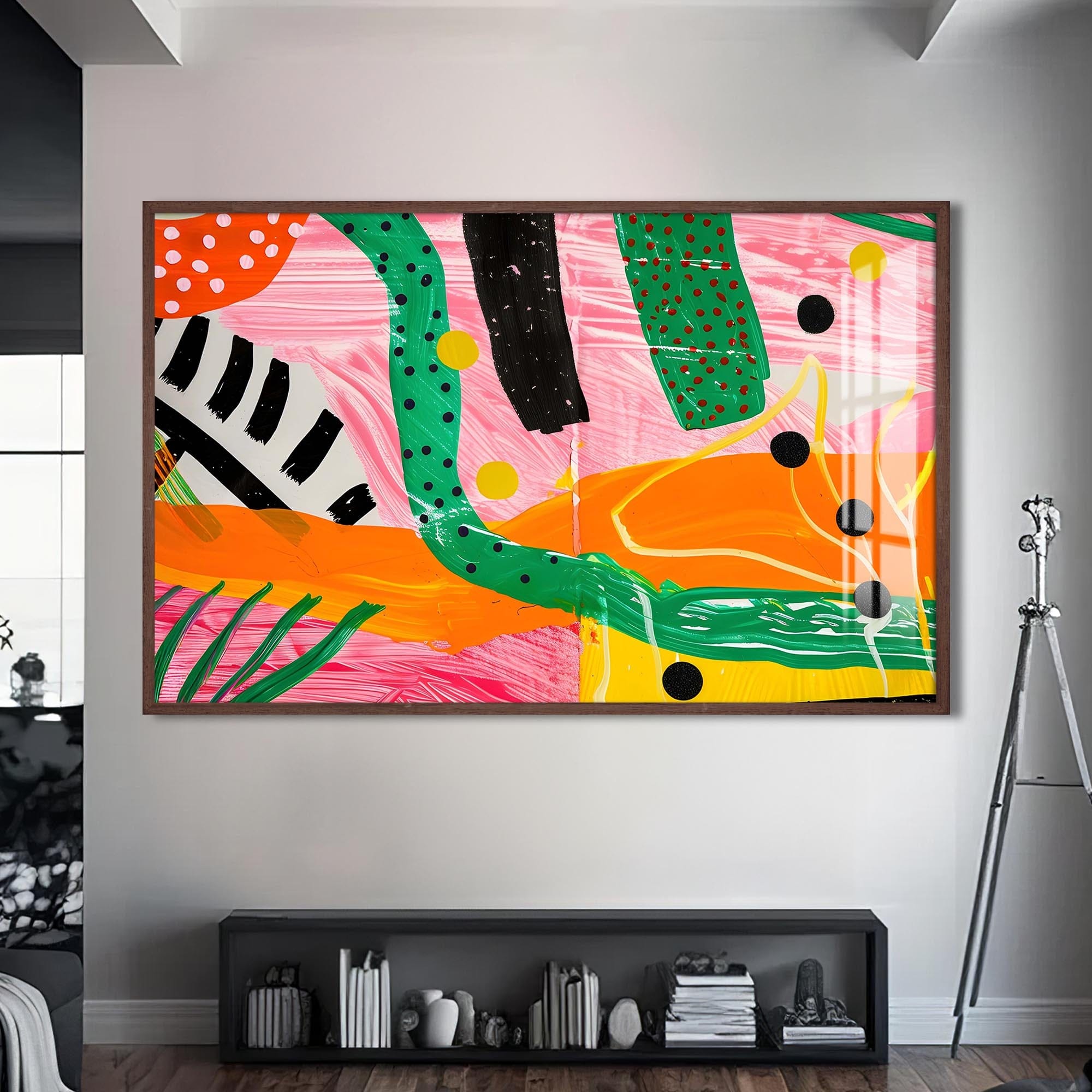 Artronauts Glass Print S | 72x46 cm | 28.3"x18.1" / Walnut Bold Jungle Abstract-Abstract Tempered Glass Wall Art