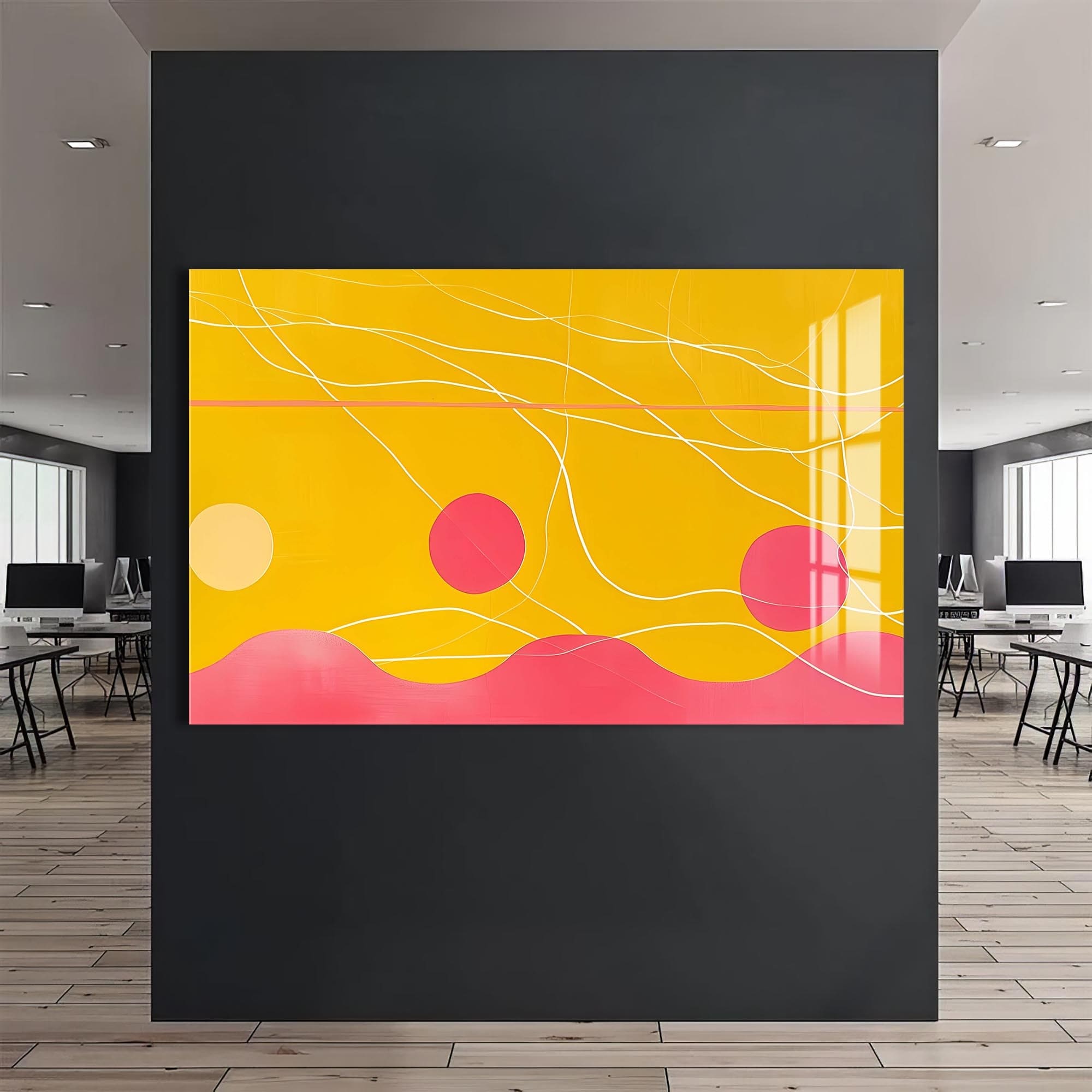 Artronauts Glass Print Yellow–Pink Abstract Waves- Abstract Tempered Glass Wall Art