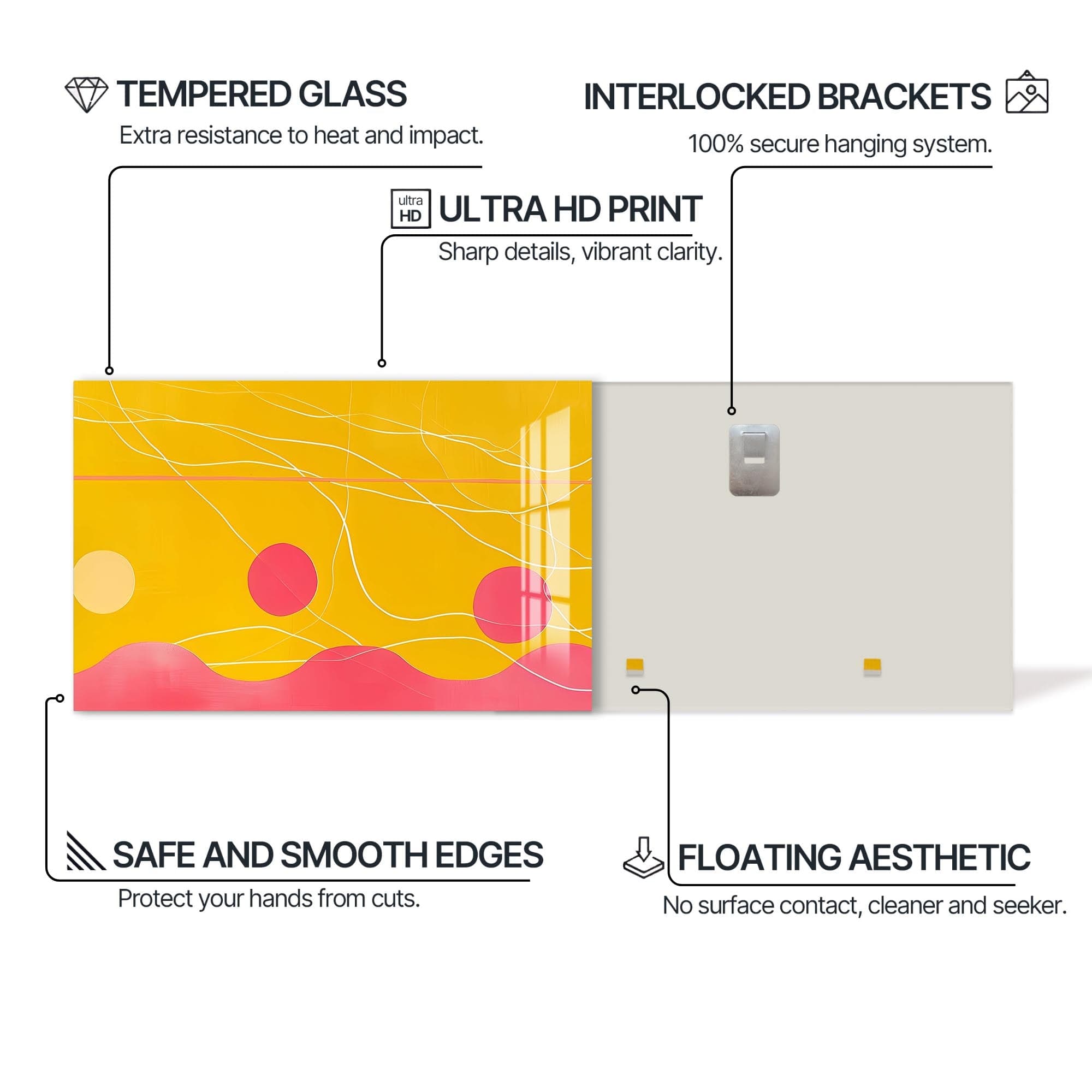 Artronauts Glass Print Yellow–Pink Abstract Waves- Abstract Tempered Glass Wall Art