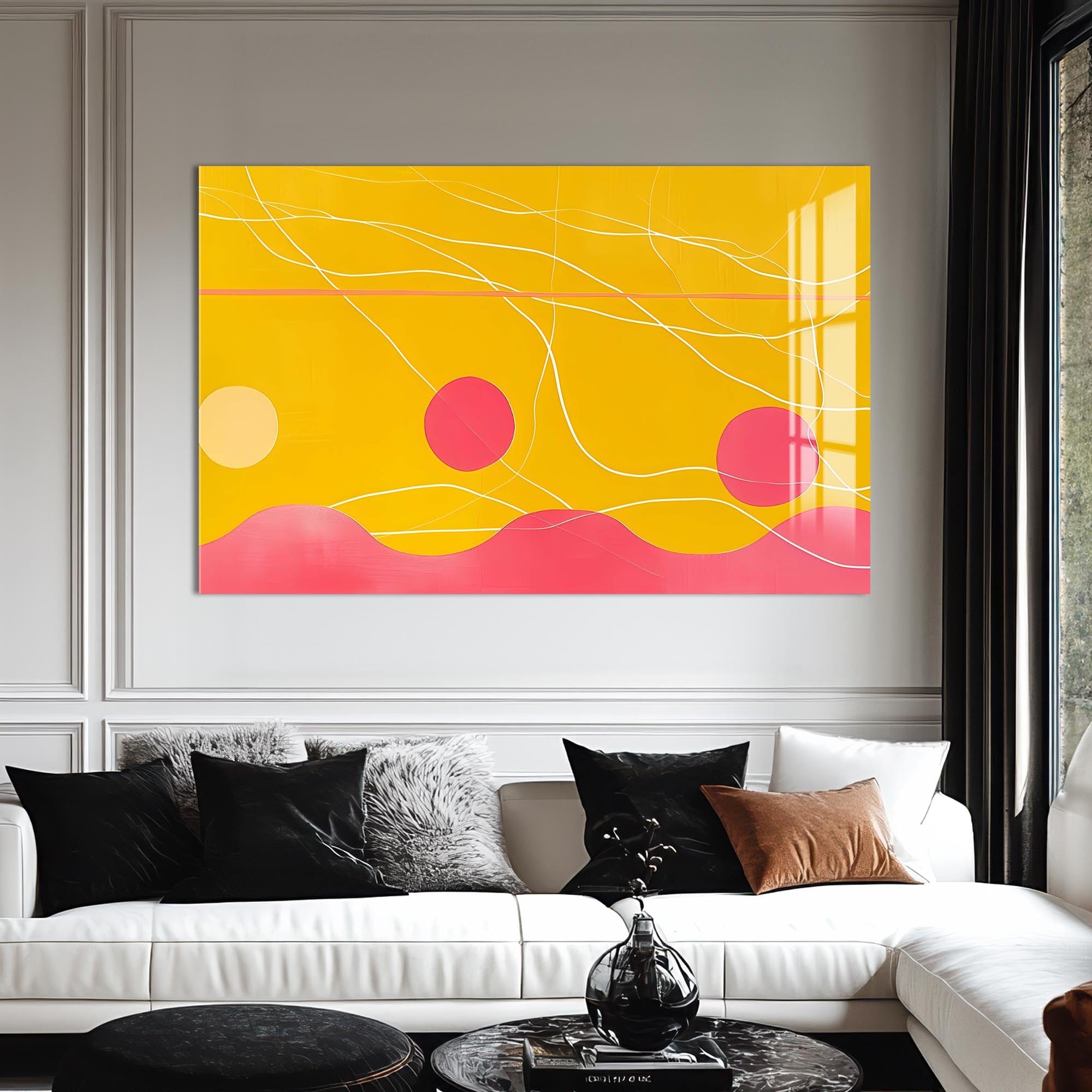 Artronauts Glass Print Yellow–Pink Abstract Waves- Abstract Tempered Glass Wall Art