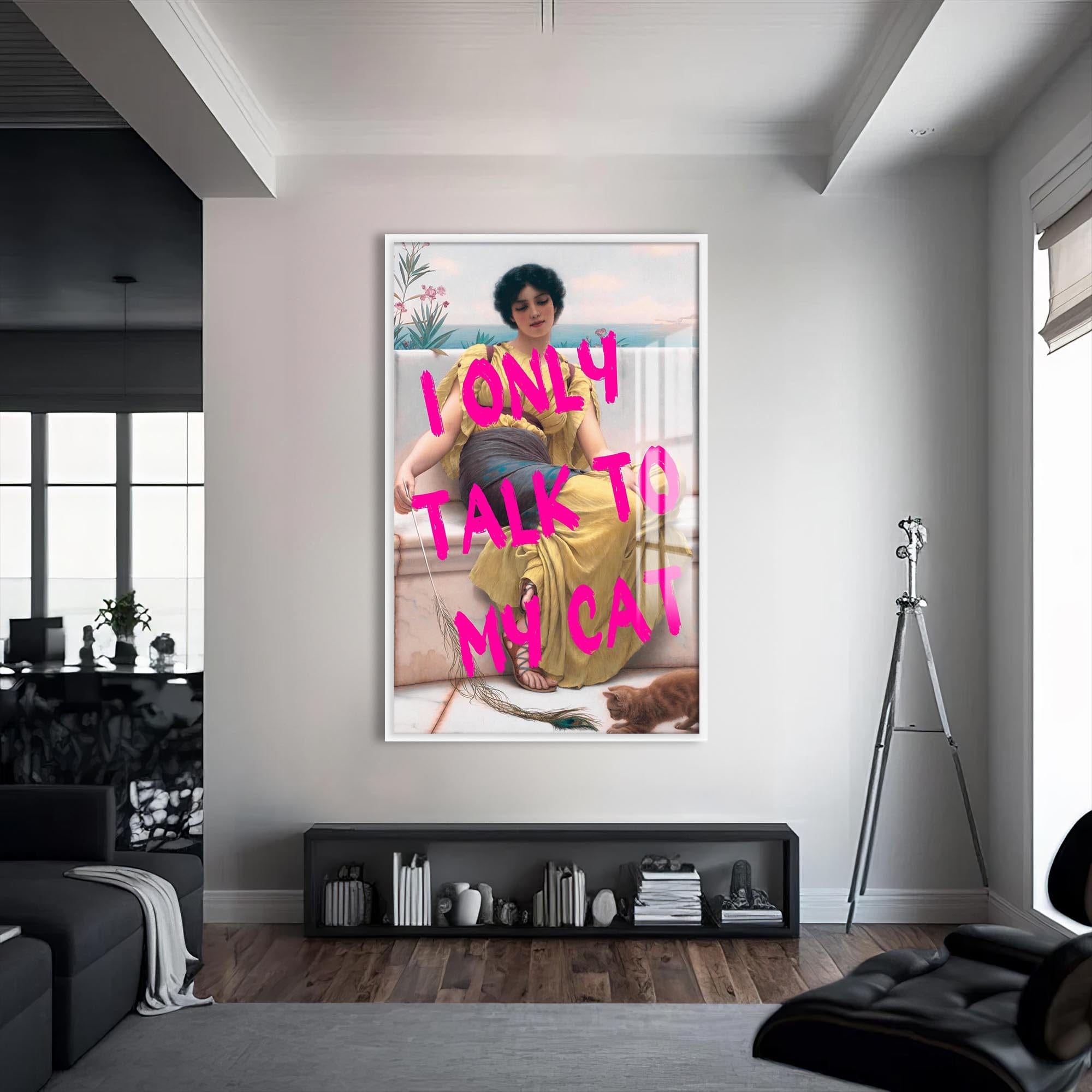 Artronauts Glass Print S | 72x46 cm | 28.3"x18.1" / White I Only Talk To My Cat - Tempered Glass Wall Art