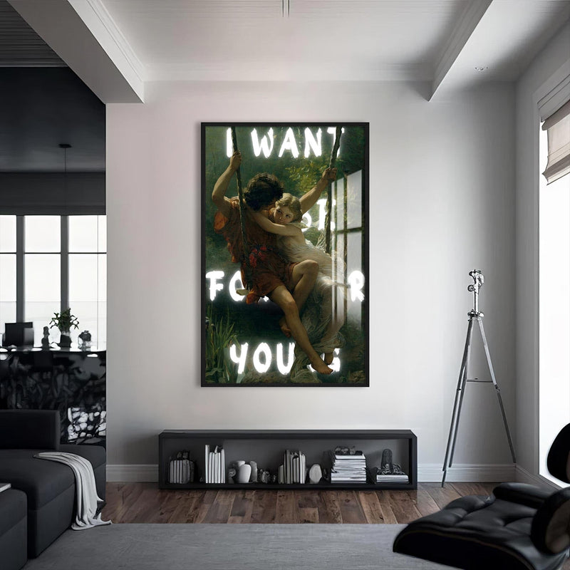 Artronauts Glass Print S | 72x46 cm | 28.3"x18.1" / Black I Want Forever - Tempered Glass Wall Art