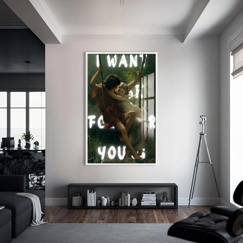 Artronauts Glass Print S | 72x46 cm | 28.3"x18.1" / White I Want Forever - Tempered Glass Wall Art
