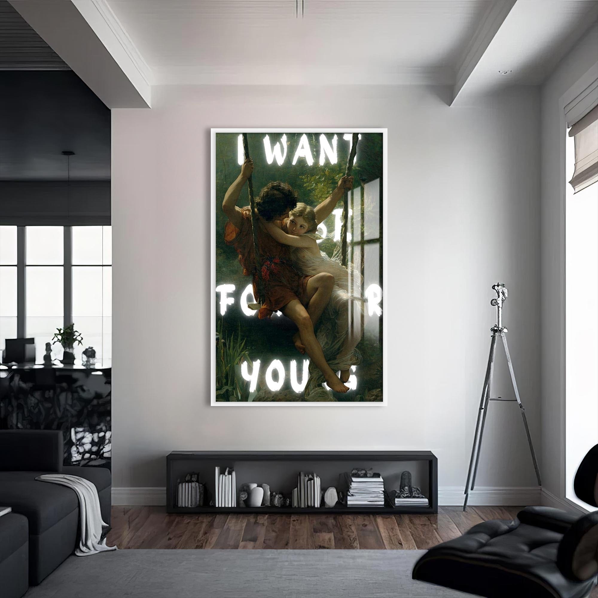 Artronauts Glass Print S | 72x46 cm | 28.3"x18.1" / White I Want Forever - Tempered Glass Wall Art