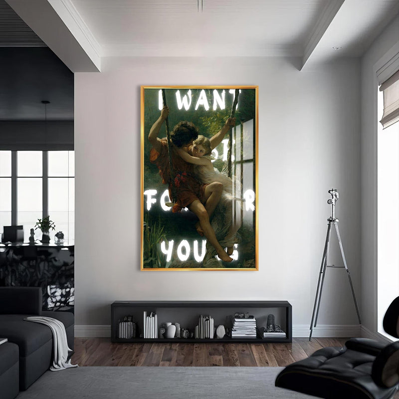 Artronauts Glass Print S | 72x46 cm | 28.3"x18.1" / Gold I Want Forever - Tempered Glass Wall Art