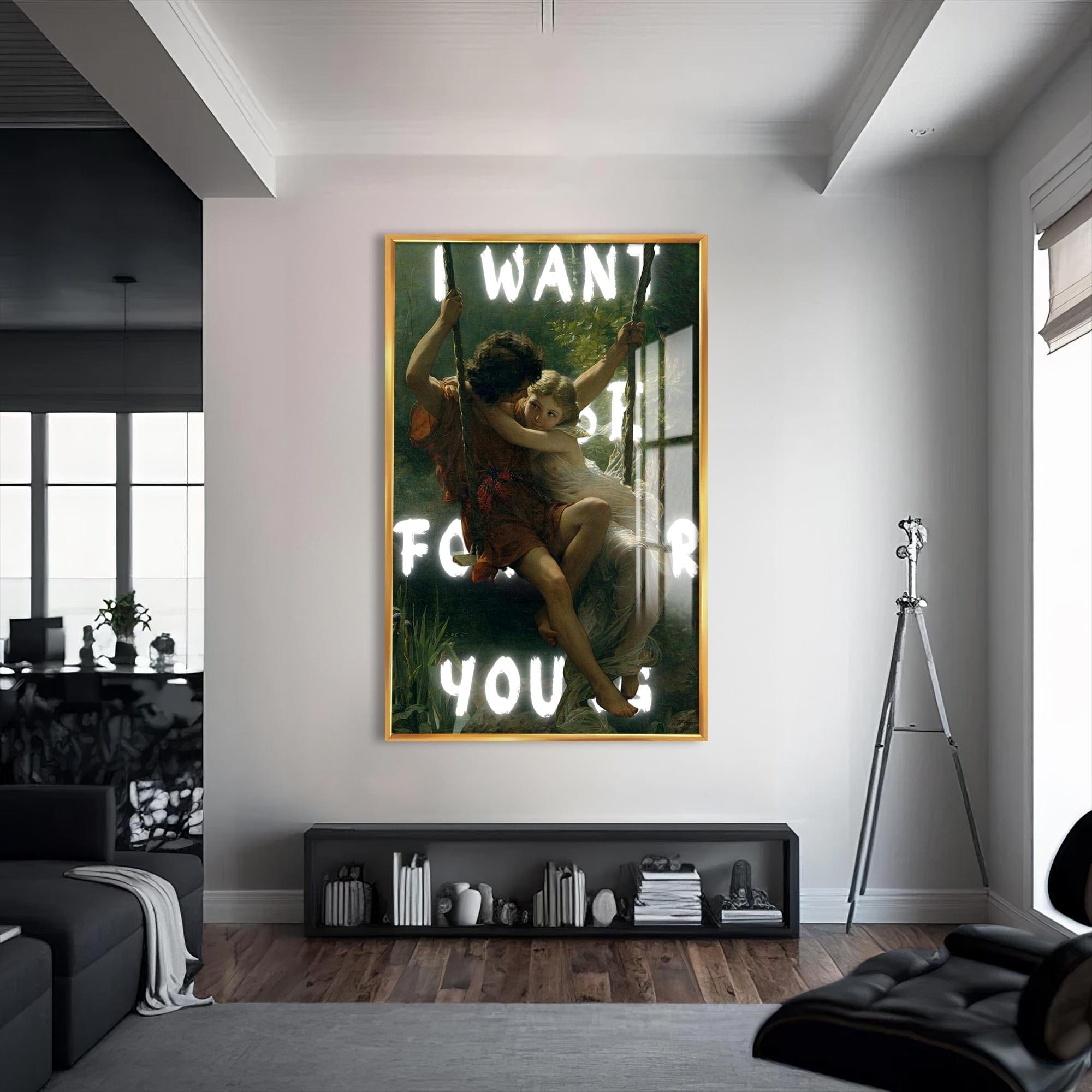 Artronauts Glass Print S | 72x46 cm | 28.3"x18.1" / Gold I Want Forever - Tempered Glass Wall Art
