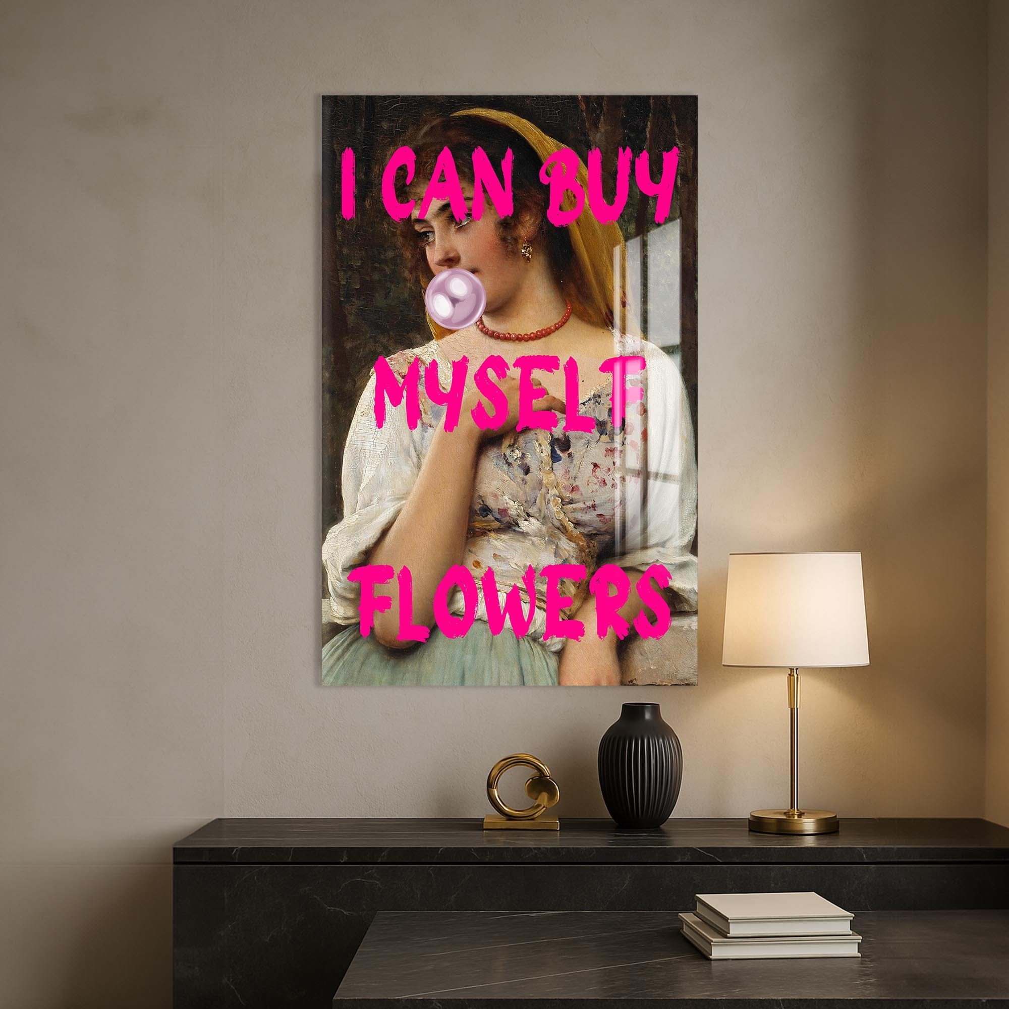 Artronauts Glass Print I Can Buy Myself Flowers - Tempered Glass Wall Art