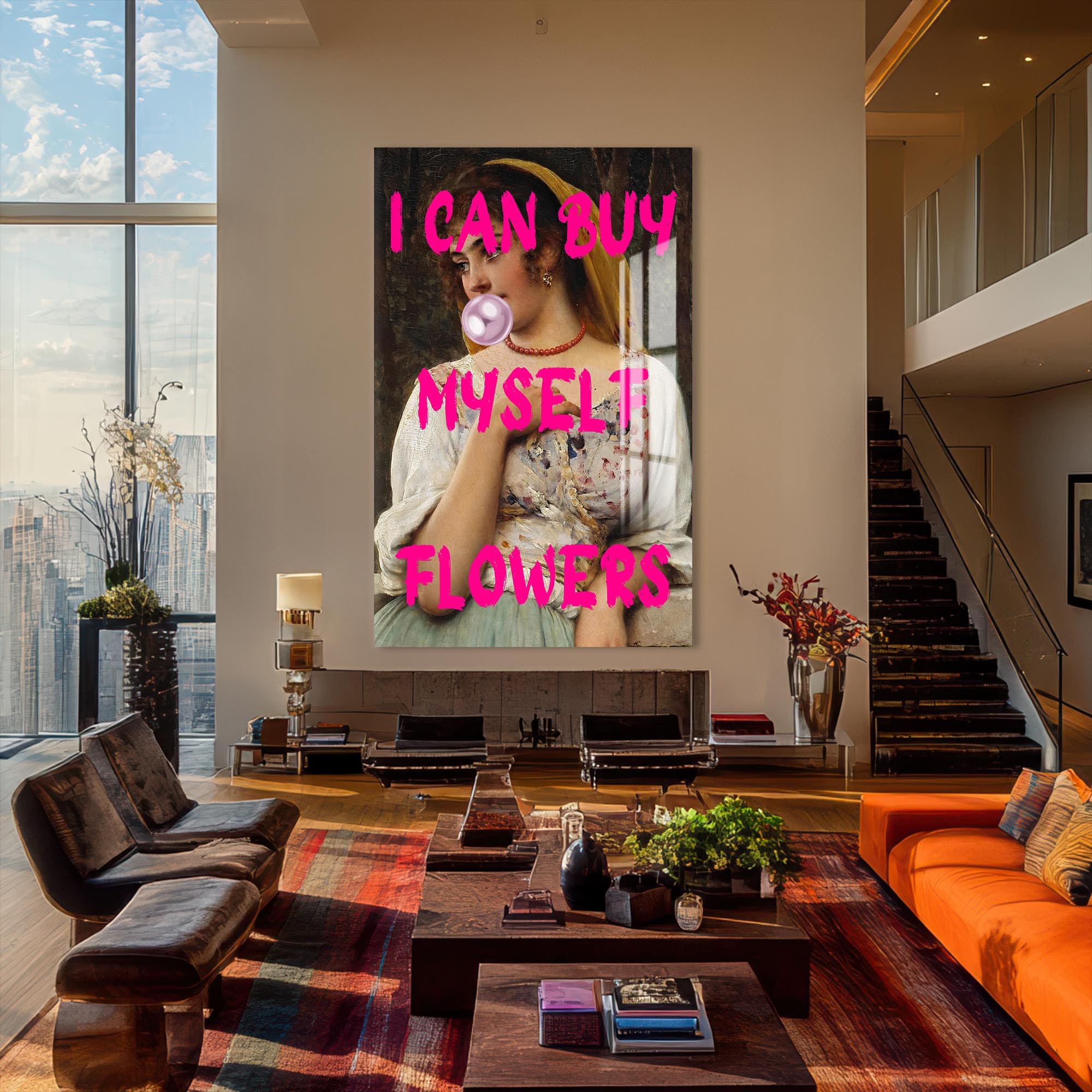 Artronauts Glass Print I Can Buy Myself Flowers - Tempered Glass Wall Art