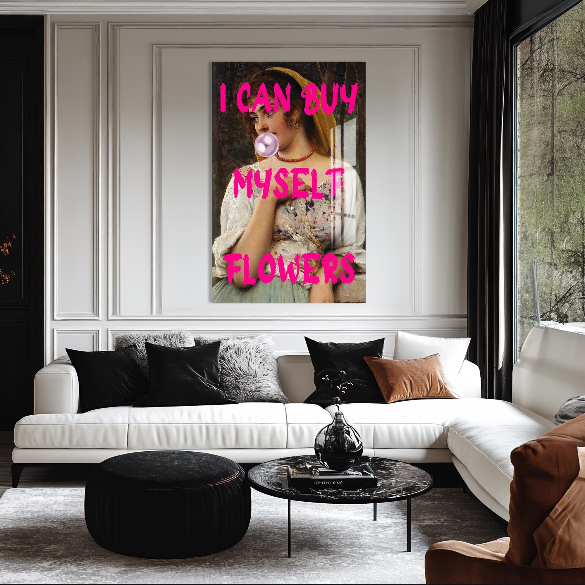 Artronauts Glass Print I Can Buy Myself Flowers - Tempered Glass Wall Art