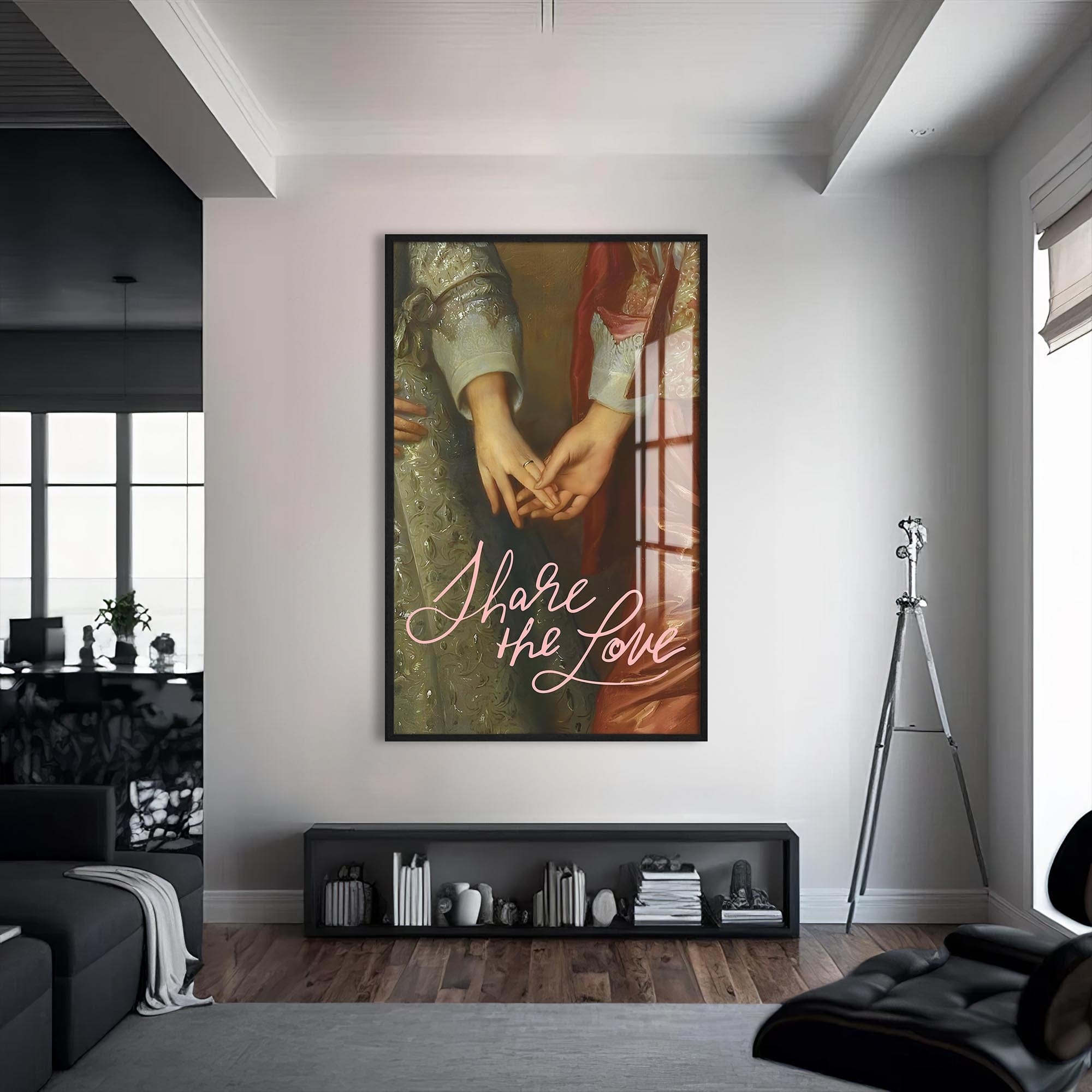 Artronauts Glass Print S | 72x46 cm | 28.3"x18.1" / Black Share The Love - Tempered Glass Wall Art