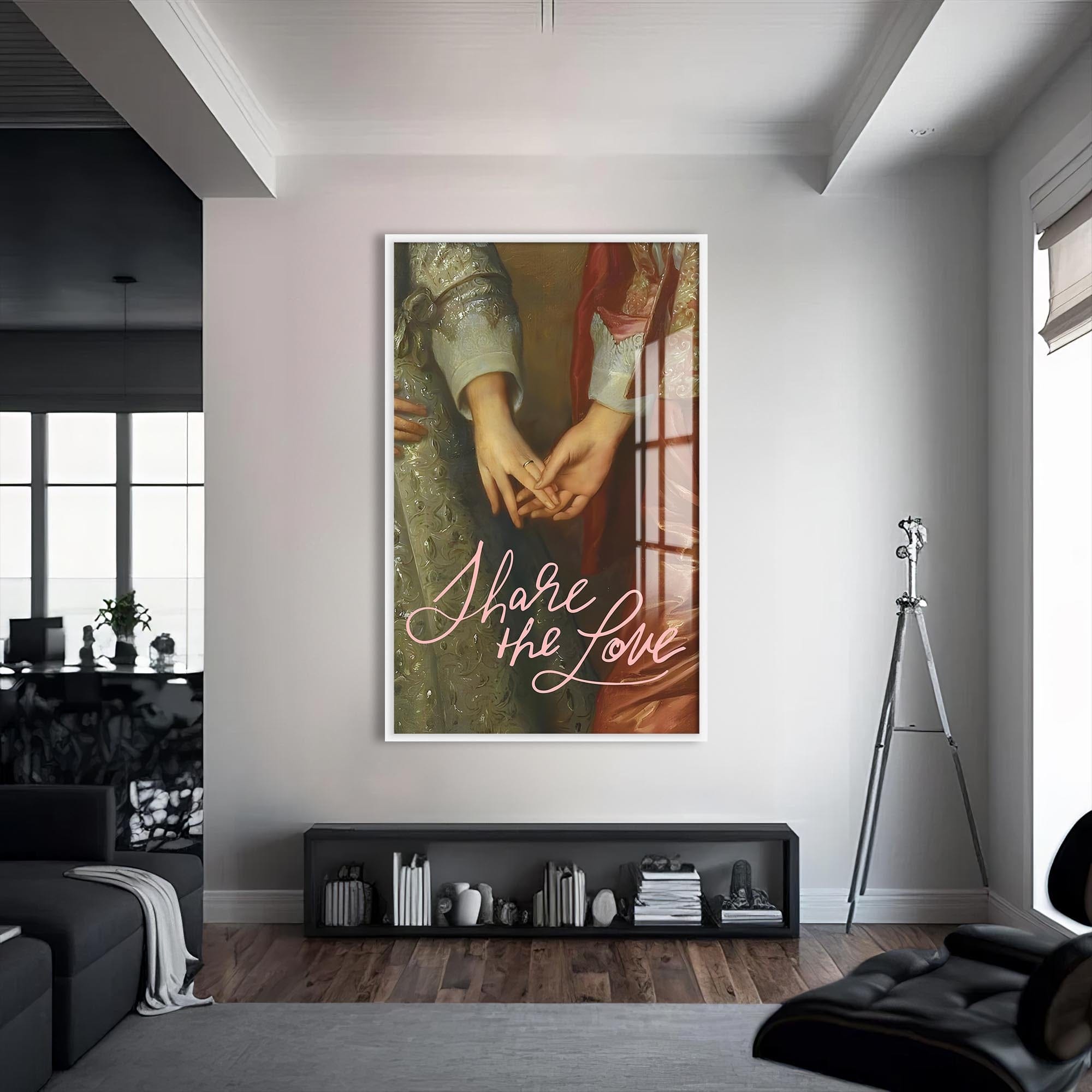 Artronauts Glass Print S | 72x46 cm | 28.3"x18.1" / White Share The Love - Tempered Glass Wall Art