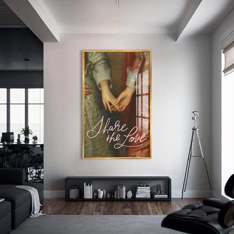 Artronauts Glass Print S | 72x46 cm | 28.3"x18.1" / Gold Share The Love - Tempered Glass Wall Art