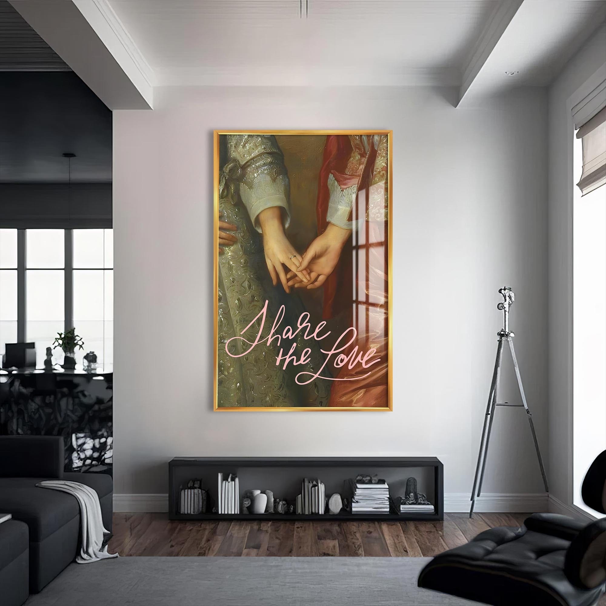 Artronauts Glass Print S | 72x46 cm | 28.3"x18.1" / Gold Share The Love - Tempered Glass Wall Art