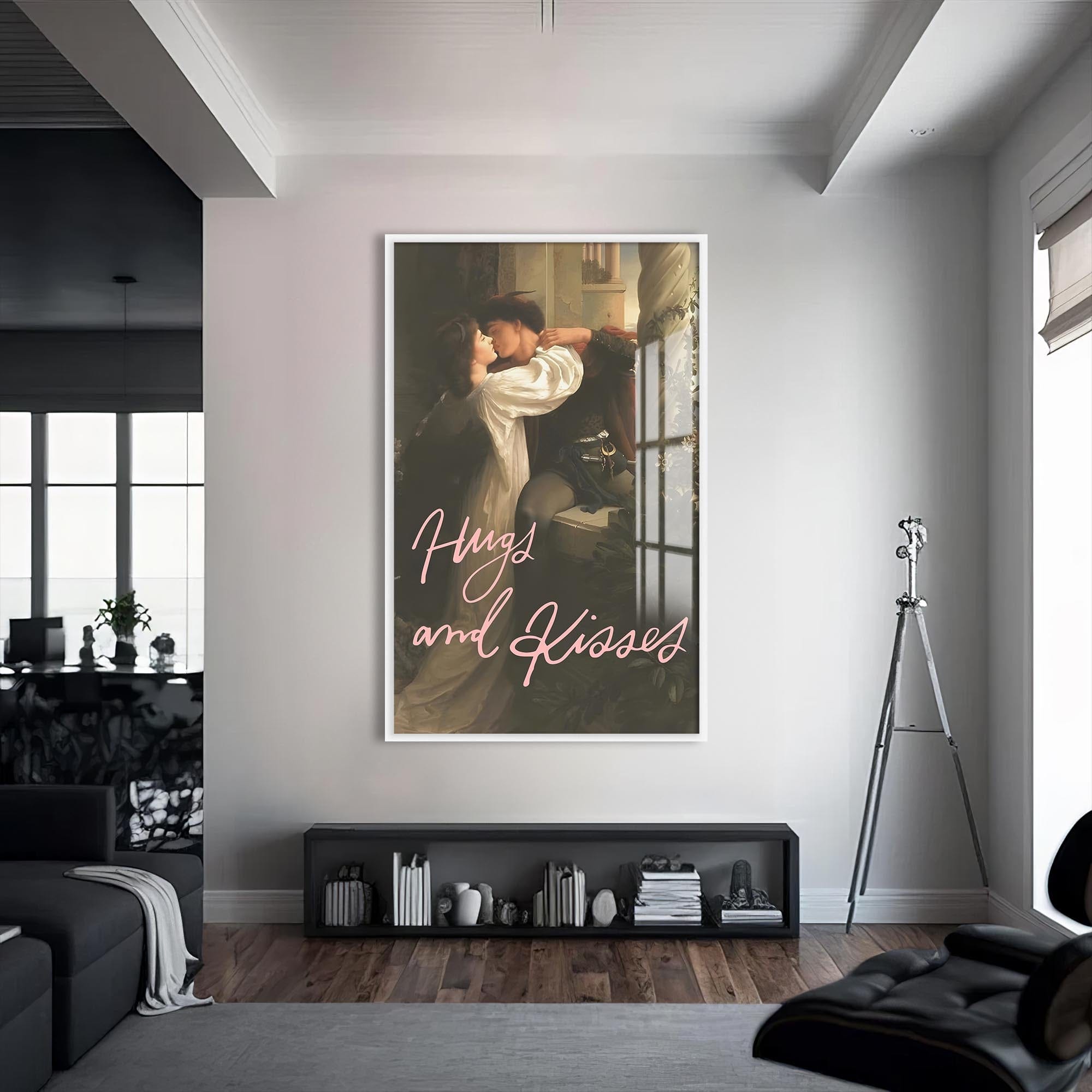 Artronauts Glass Print S | 72x46 cm | 28.3"x18.1" / White Hugs And Kisses - Tempered Glass Wall Art