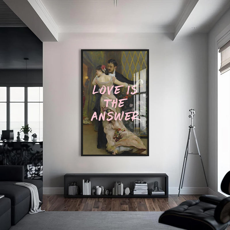 Artronauts Glass Print S | 72x46 cm | 28.3"x18.1" / Black Love Is The Answer - Tempered Glass Wall Art