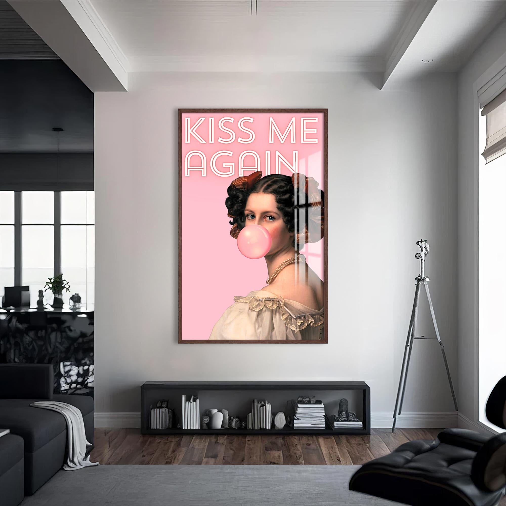 Artronauts Glass Print S | 72x46 cm | 28.3"x18.1" / Walnut Kiss Me Again - Tempered Glass Wall Art