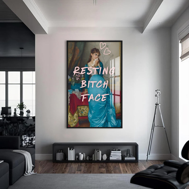 Artronauts Glass Print S | 72x46 cm | 28.3"x18.1" / Black Resting Bitch Face - Tempered Glass Wall Art