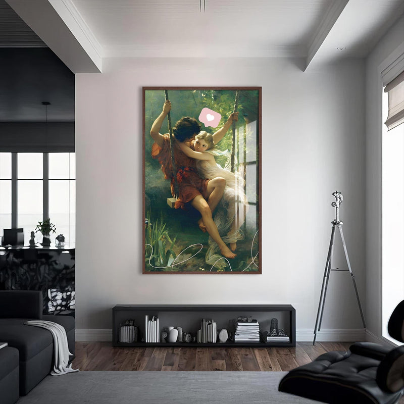 Artronauts Glass Print S | 72x46 cm | 28.3"x18.1" / Walnut Vintage Swing Romance - Tempered Glass Wall Art