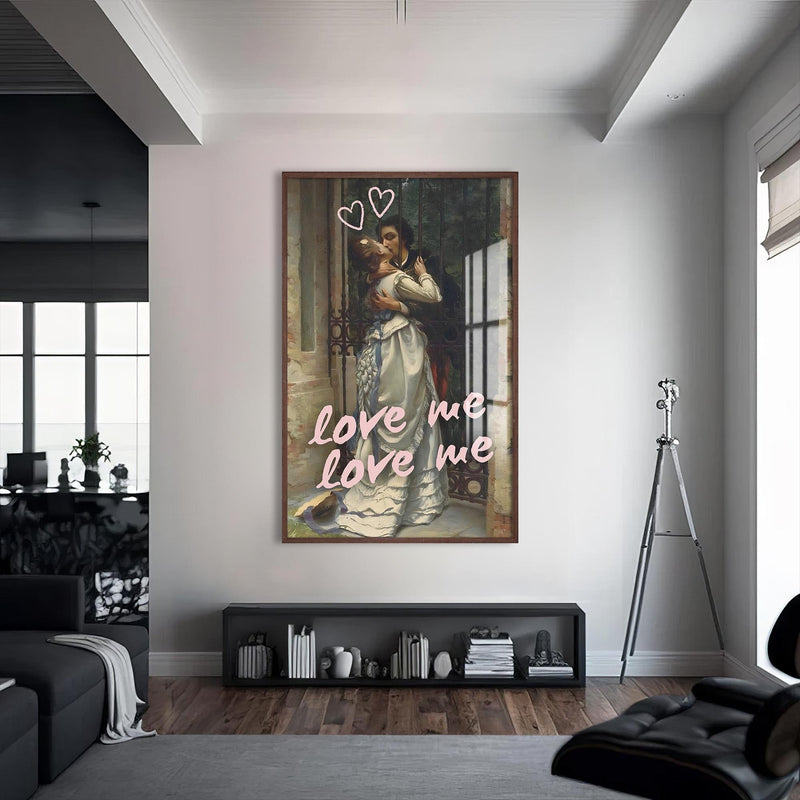 Artronauts Glass Print S | 72x46 cm | 28.3"x18.1" / Walnut Love Me Love Me - Tempered Glass Wall Art