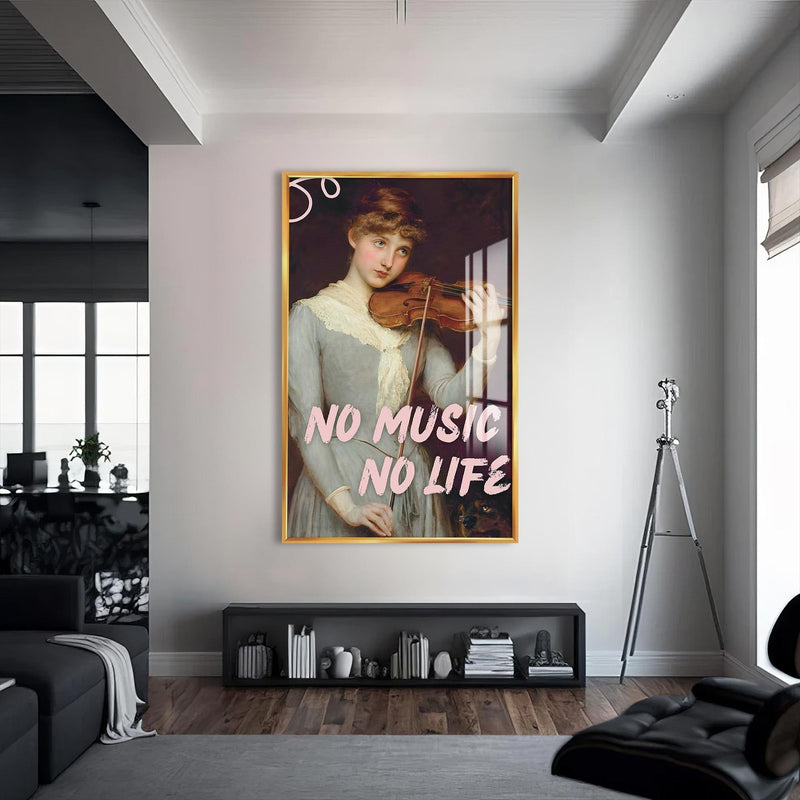 Artronauts Glass Print S | 72x46 cm | 28.3"x18.1" / Gold No Music No Life - Tempered Glass Wall Art