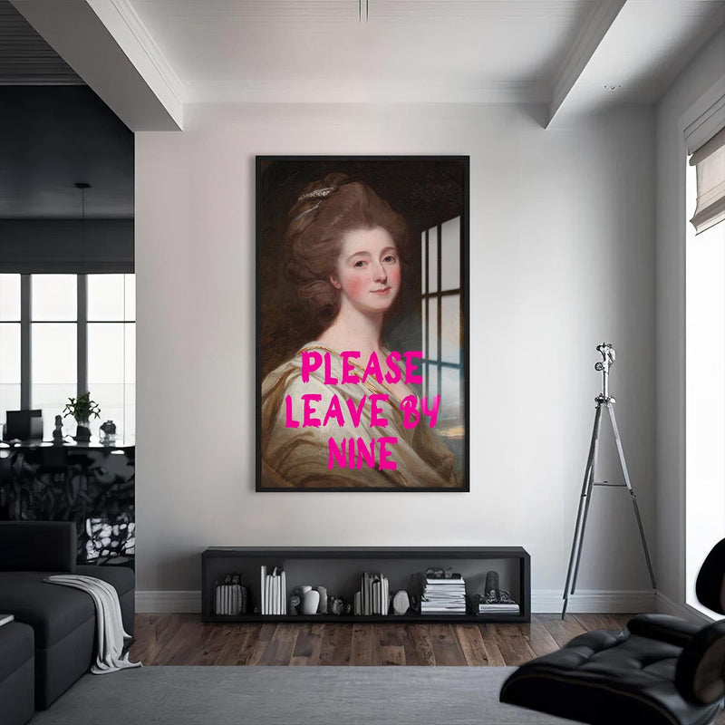 Artronauts Glass Print S | 72x46 cm | 28.3"x18.1" / Black Please Leave By Nine - Tempered Glass Wall Art