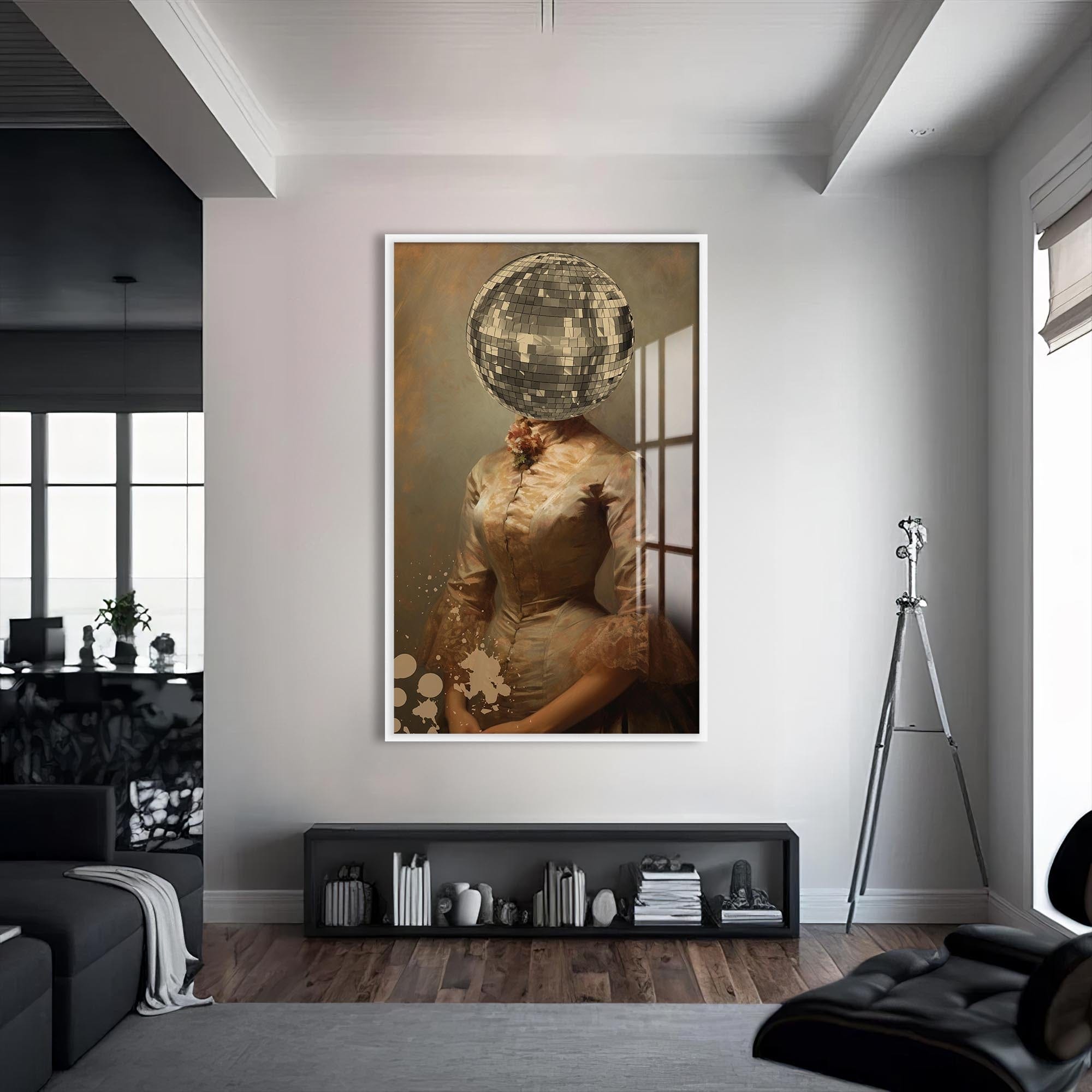 Artronauts Glass Print S | 72x46 cm | 28.3"x18.1" / White Disco Head Muse - Tempered Glass Wall Art
