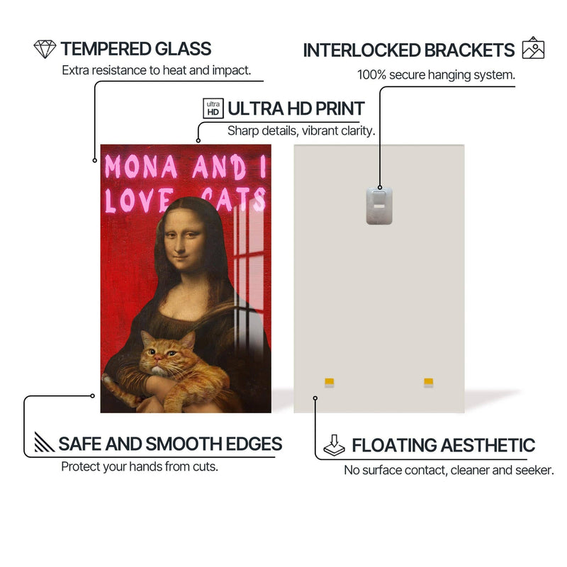 Artronauts Glass Print Mona Loves Cats - Tempered Glass Wall Art