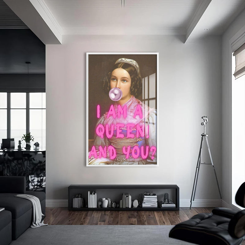 Artronauts Glass Print S | 72x46 cm | 28.3"x18.1" / White I Am A Queen - Tempered Glass Wall Art