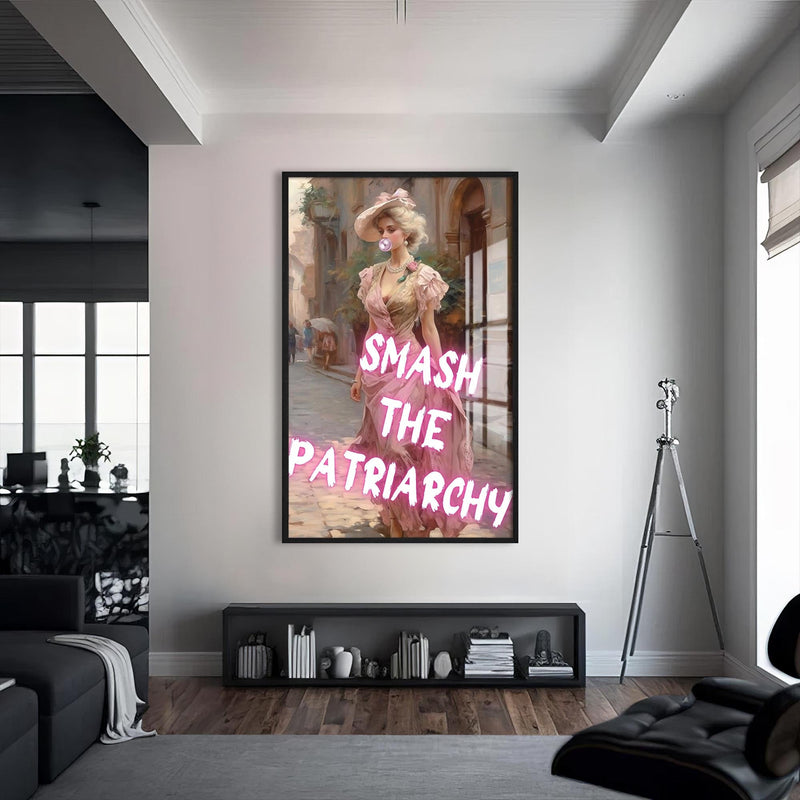 Artronauts Glass Print S | 72x46 cm | 28.3"x18.1" / Black Smash The Patriarchy - Tempered Glass Wall Art