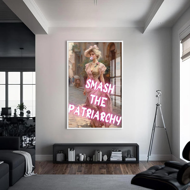 Artronauts Glass Print S | 72x46 cm | 28.3"x18.1" / White Smash The Patriarchy - Tempered Glass Wall Art