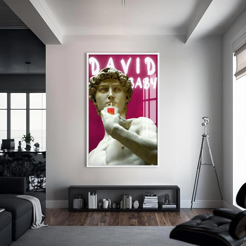 Artronauts Glass Print S | 72x46 cm | 28.3"x18.1" / White David Baby - Tempered Glass Wall Art