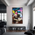 Artronauts Glass Print S | 72x46 cm | 28.3"x18.1" / Walnut Neon Graffiti Lady - Tempered Glass Wall Art