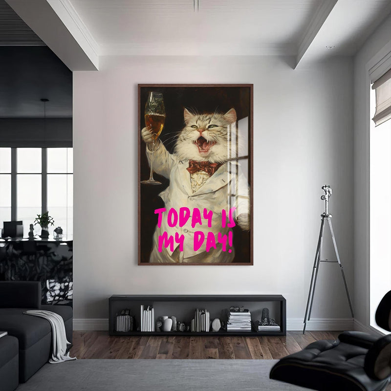 Artronauts Glass Print S | 72x46 cm | 28.3"x18.1" / Walnut Today Is My Day - Tempered Glass Wall Art