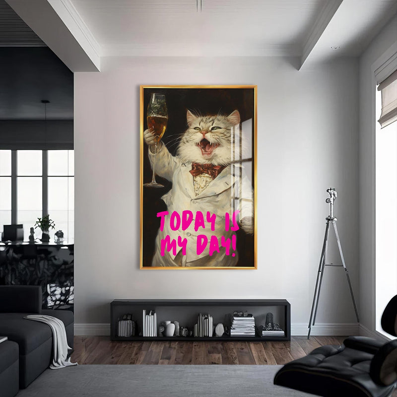 Artronauts Glass Print S | 72x46 cm | 28.3"x18.1" / Gold Today Is My Day - Tempered Glass Wall Art