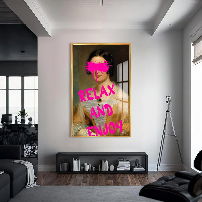 Artronauts Glass Print S | 72x46 cm | 28.3"x18.1" / Gold Relax And Enjoy - Tempered Glass Wall Art