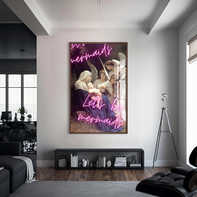Artronauts Glass Print S | 72x46 cm | 28.3"x18.1" / Walnut Let’s Be Mermaids - Tempered Glass Wall Art