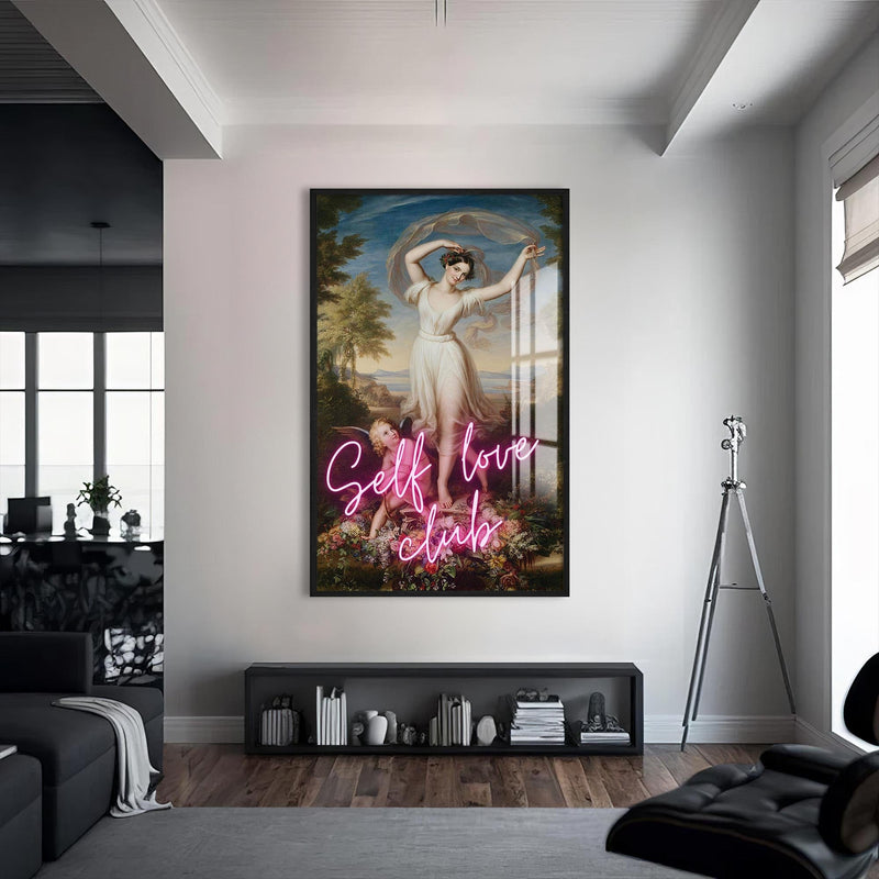 Artronauts Glass Print S | 72x46 cm | 28.3"x18.1" / Black Self Love Club - Tempered Glass Wall Art