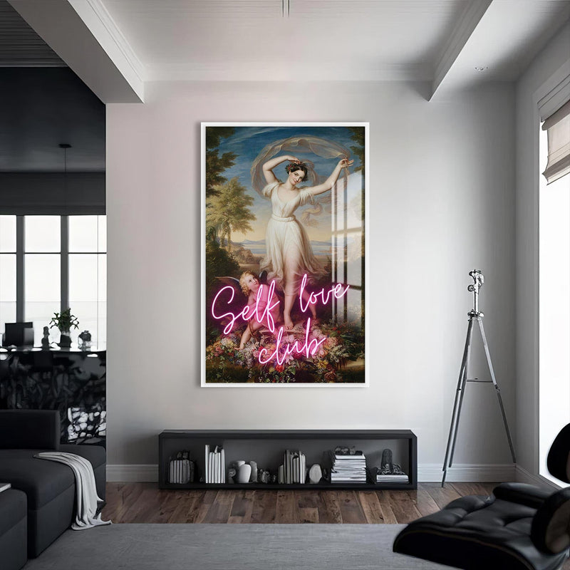 Artronauts Glass Print S | 72x46 cm | 28.3"x18.1" / White Self Love Club - Tempered Glass Wall Art