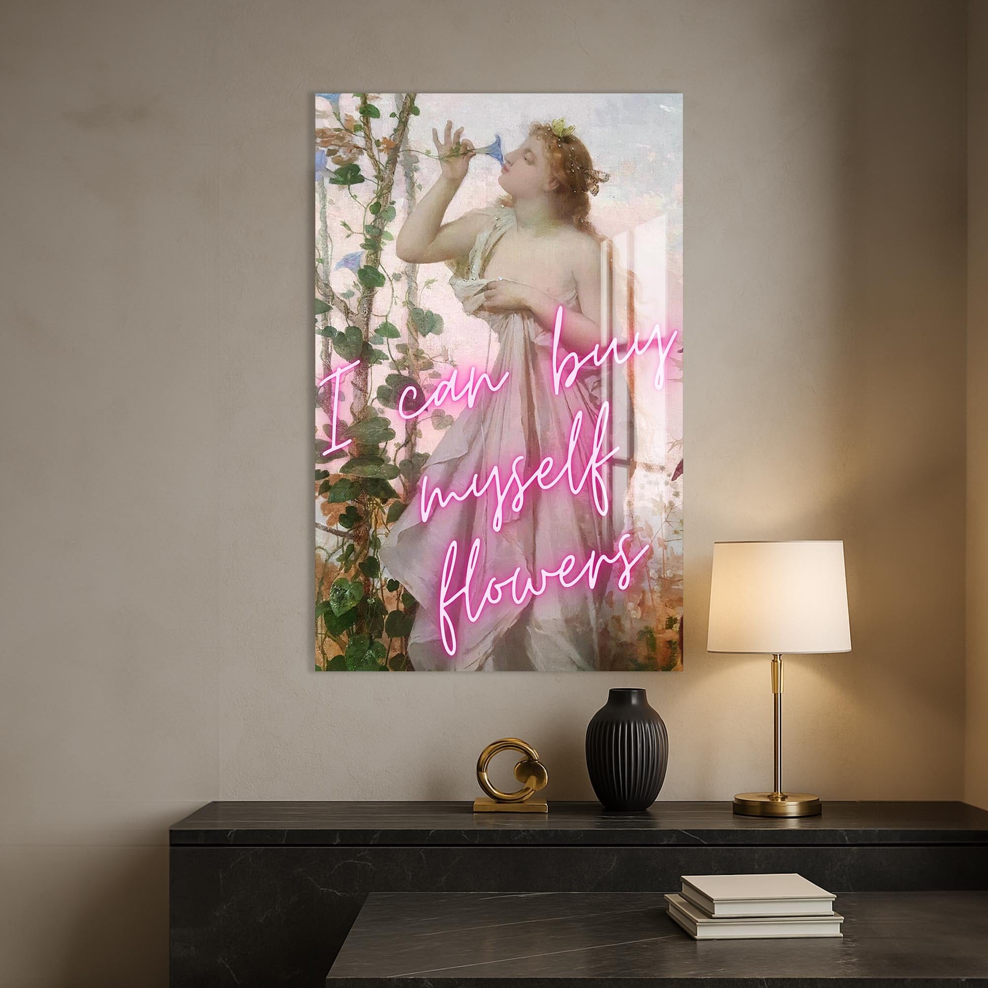 Artronauts Glass Print I Can Buy Myself Flowers - Tempered Glass Wall Art