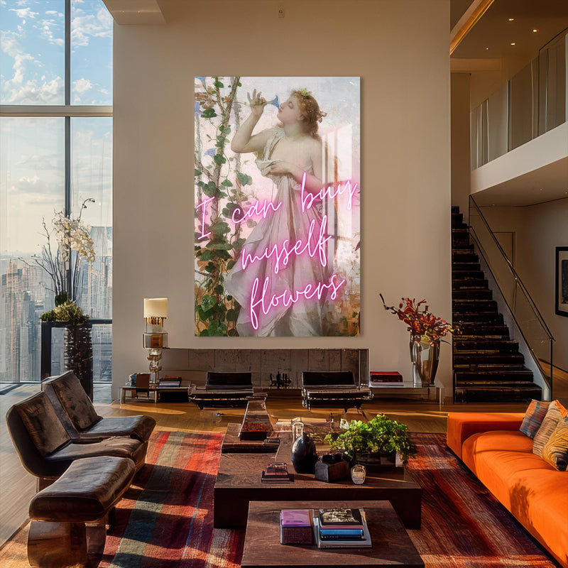 Artronauts Glass Print I Can Buy Myself Flowers - Tempered Glass Wall Art