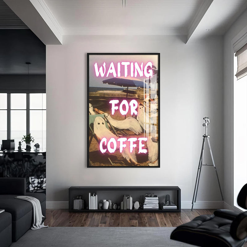 Artronauts Glass Print S | 72x46 cm | 28.3"x18.1" / Black Waiting For Coffee - Tempered Glass Wall Art