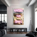 Artronauts Glass Print S | 72x46 cm | 28.3"x18.1" / White Waiting For Coffee - Tempered Glass Wall Art