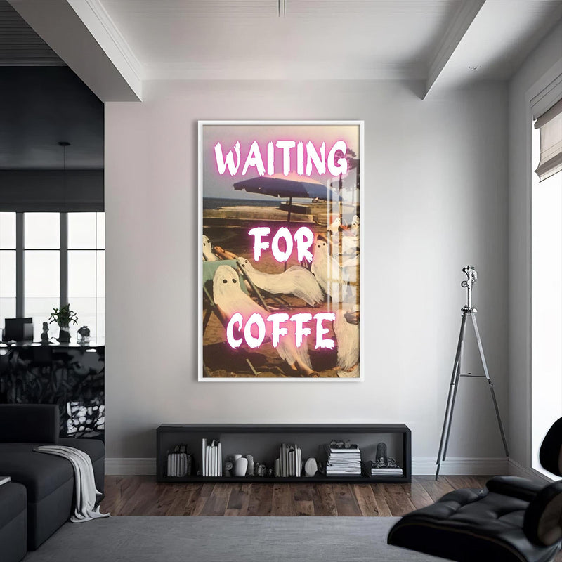 Artronauts Glass Print S | 72x46 cm | 28.3"x18.1" / White Waiting For Coffee - Tempered Glass Wall Art