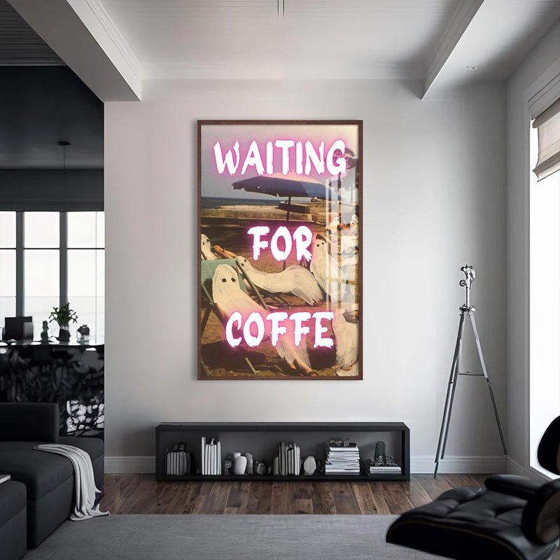 Artronauts Glass Print S | 72x46 cm | 28.3"x18.1" / Walnut Waiting For Coffee - Tempered Glass Wall Art